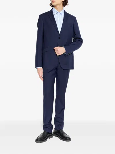 Etro Single-breasted Wool Suit In Blue