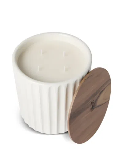 Brunello Cucinelli Large Scented Candle In Ridged Ceramic Vessel With Walnut Wood Lid In White