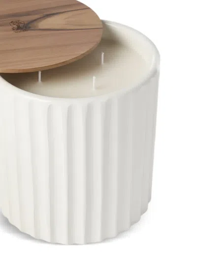 Brunello Cucinelli Large Scented Candle In Ridged Ceramic Vessel With Walnut Wood Lid In White