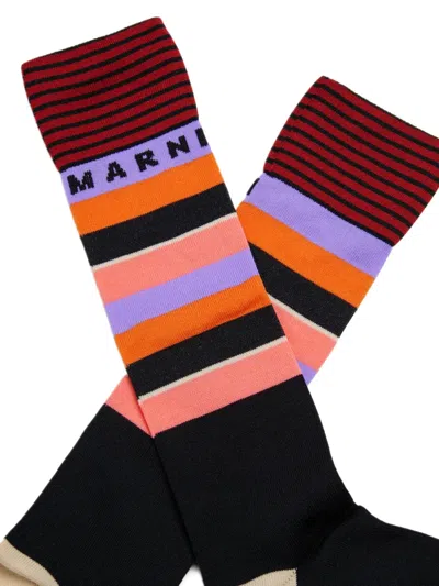 Marni Logo-striped Socks In Multi