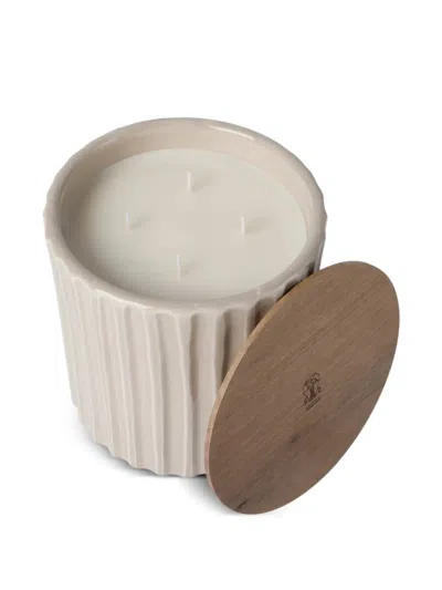 Brunello Cucinelli Large Scented Candle In Ridged Ceramic Vessel With Walnut Wood Lid In Neutral