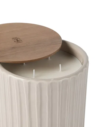 Brunello Cucinelli Large Scented Candle In Ridged Ceramic Vessel With Walnut Wood Lid In Neutral