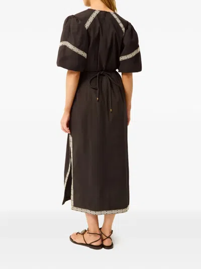 Marie Oliver Embroidered V-neck Midi Dress In Brown