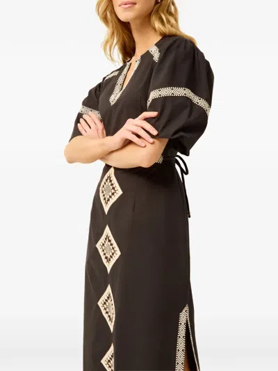 Marie Oliver Embroidered V-neck Midi Dress In Brown