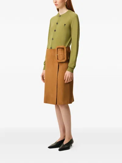 Ami Alexandre Mattiussi Green Wool Crewneck Ami De Coeur Cardigan Green In Gold