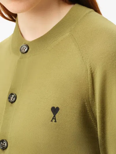 Ami Alexandre Mattiussi Green Wool Crewneck Ami De Coeur Cardigan Green In Gold