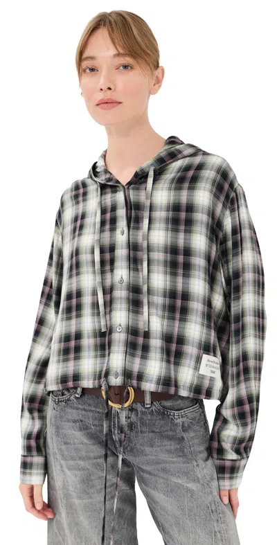 Acne Studios Hooded Nylon Silk Jacket Checked Pattern In Multi