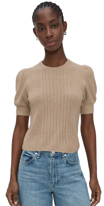 Paige Womens Heather Brown Lucerne Puffed-short-sleeves Cashmere Top In Neutral