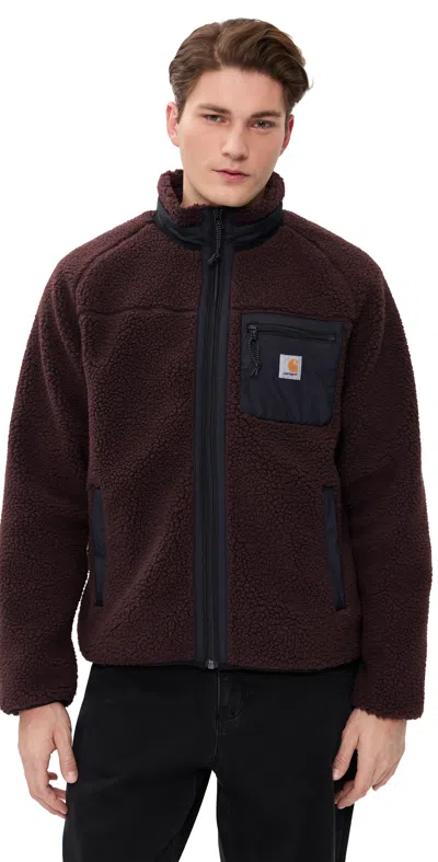 Carhartt Fleece Jacket With High Collar And Pockets In Burgundy
