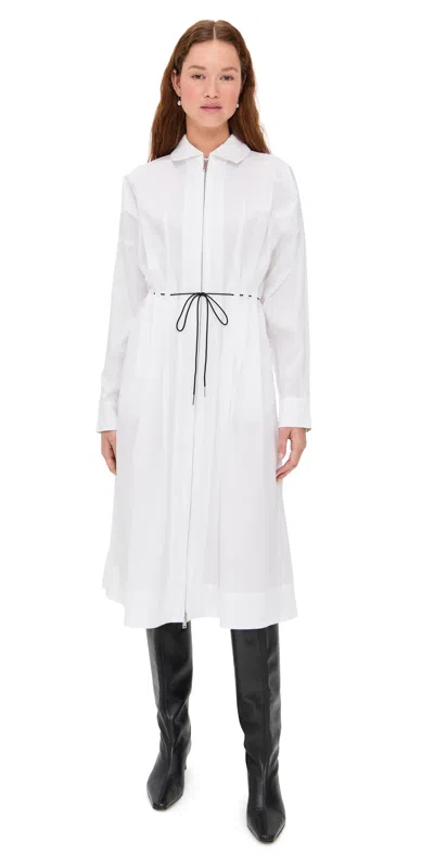 Staud Chi Belted Pleated Cotton-blend Poplin Midi Dress In White