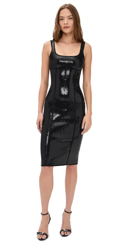 Fleur Du Mal Sequin Knit Bodycon Midi Dress In Black