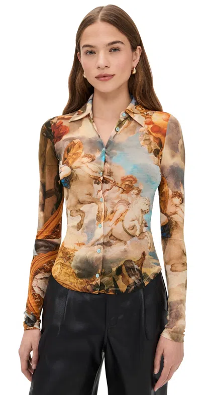 Alice And Olivia Jade Mesh Button Down Renaissance Fair In Multi