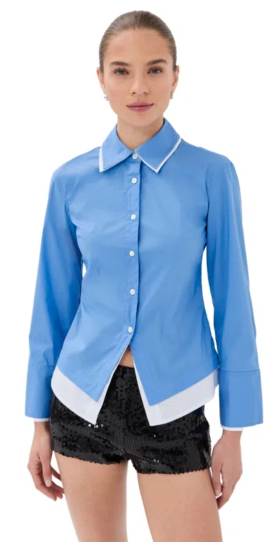 Veronica Beard Womens Cadet Bonnie Button-down Cotton-blend Shirt In Blue