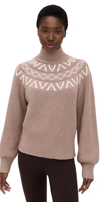Varley Marcie Fair Isle Yoke Knit Sweater Light Taupe Marl In Neutral