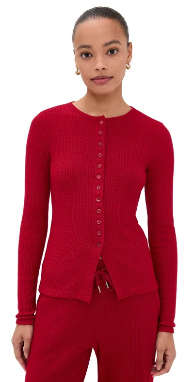 Madewell Waffle-knit Cutaway Crewneck Cardigan In Red