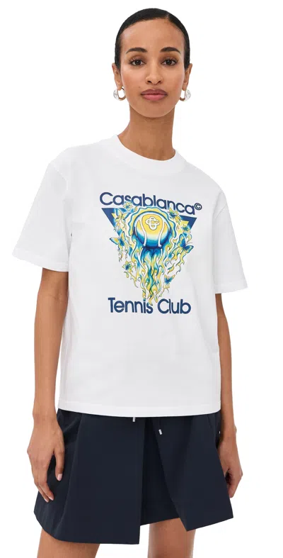 Casablanca Tennis Club Boxy Front Flame Cotton T-shirt In White