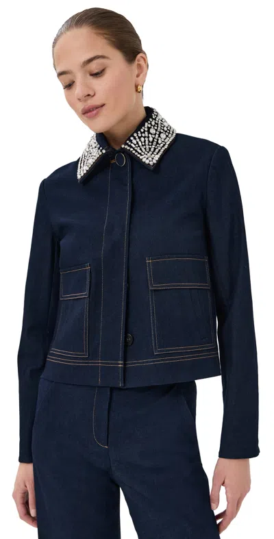 Veronica Beard Barrington Crystal-embellished Denim Jacket In Blue