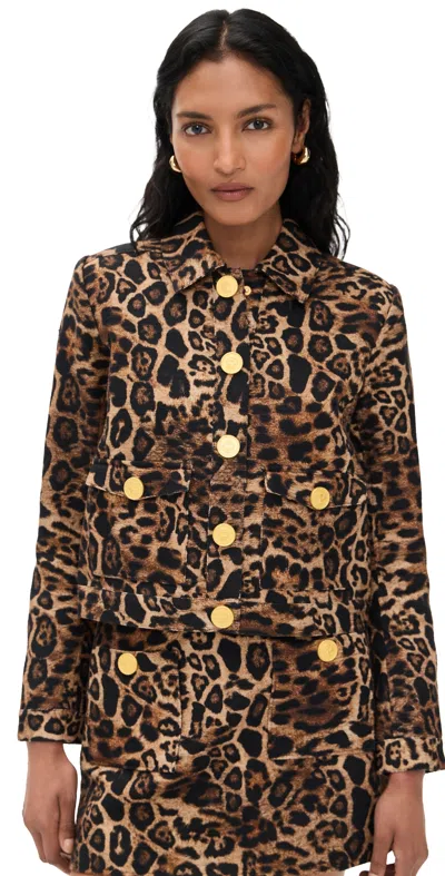 L'agence Nyx Cropped Jacket In Brown Multi Patch Leopard