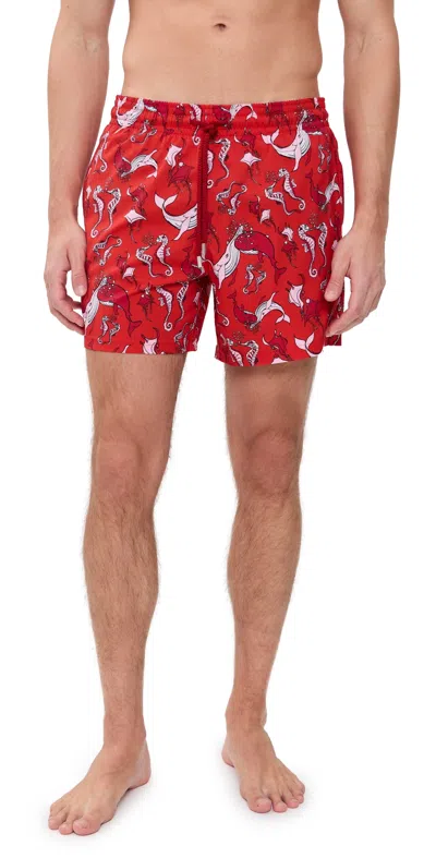 Vilebrequin Whimsical Whales Printed 5.5 Swim Trunks In Red