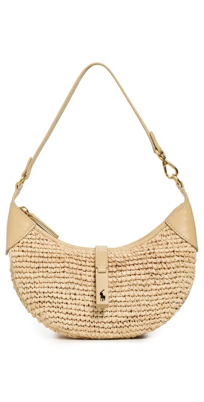 Polo Ralph Lauren Womens Natural Cashmere Polo Id Mini Raffia Shoulder Bag In Sand