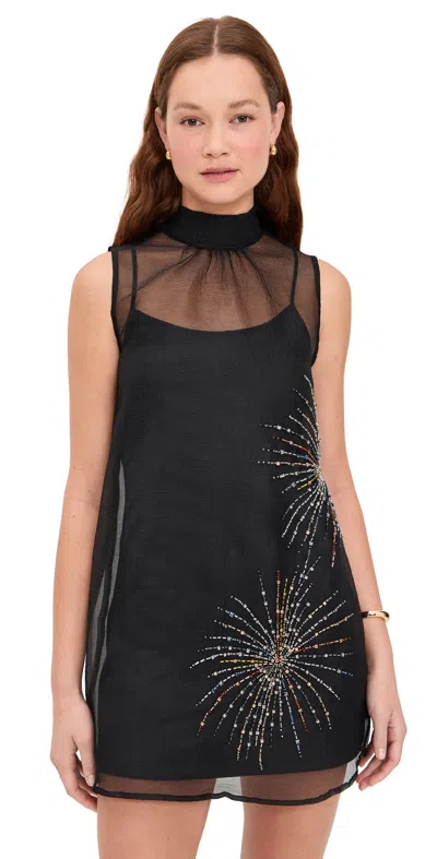 Staud Albee Beaded-detail High-neck Mini Dress In Black