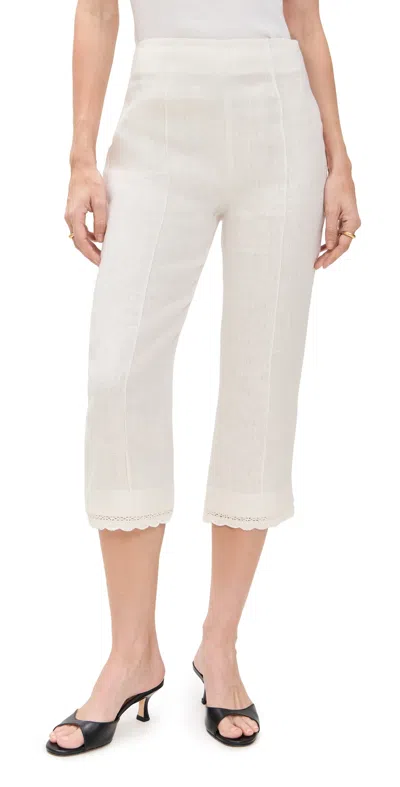 Posse Effi Capri Crocheted Lace-trimmed Linen Slim-leg Pants In White