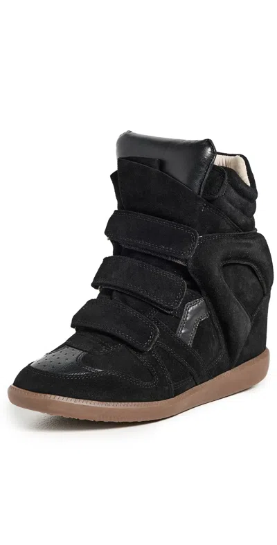 Isabel Marant Leather-trimmed Suede High-top Wedge Sneakers In Black