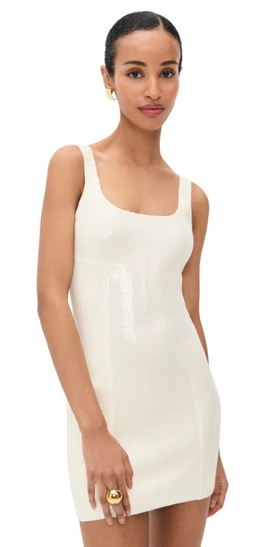 Fleur Du Mal Sequin Knit Corset Mini Dress Ivory In Orange