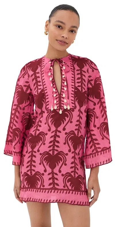 Johanna Ortiz Womens Pink/cheery Wild Savannah Long-sleeves Linen Tunic Dress In Gray