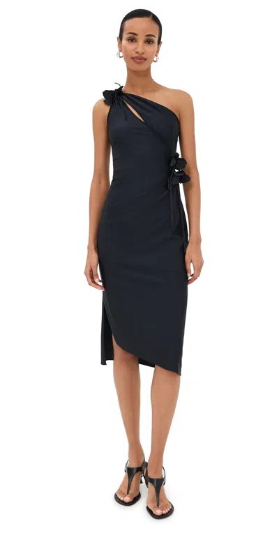 Coperni Fitted Mini Dress With Faux-flower Detailing In Black