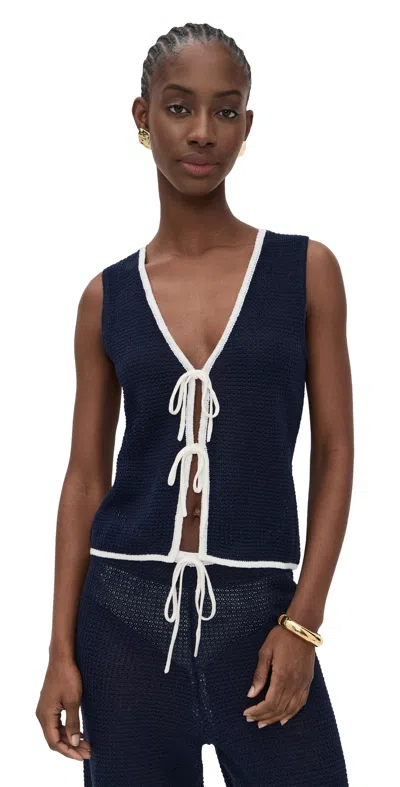 Onia Linen Knit Tie Front Tank Top In Blue