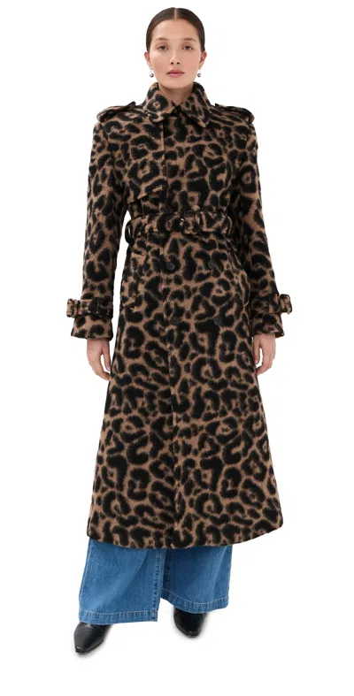 Simkhai Rumi Leopard-print Brushed Wool-blend Trench Coat In Brown