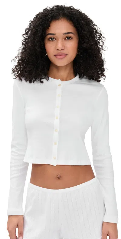 Leset Nando Button-up Crewneck Cardigan In White