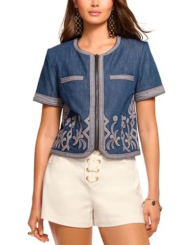 Ramy Brook Nicko Denim Embroidered Short Sleeve Jacket In Blue