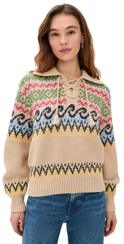 Polo Ralph Lauren Cotton Wool Blend Long Sleeve Tie Pullover Tan Multi In Neutral