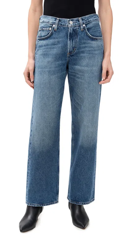 Citizen Of Humanity Lindz Low Rise Easy Straight With Tuxedo Stripe Jeans In Blue