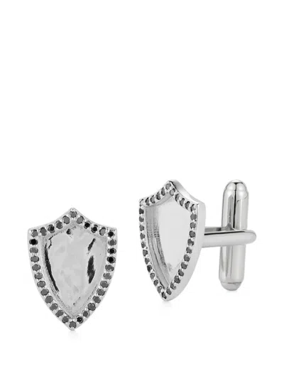 Mateo Black-diamond Shield Cufflinks In Silver