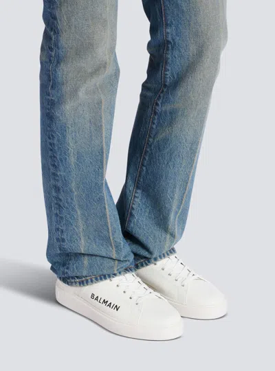 Balmain Calfskin Logo Motif Lace-up Sneakers With Black Heel Counter In Multi