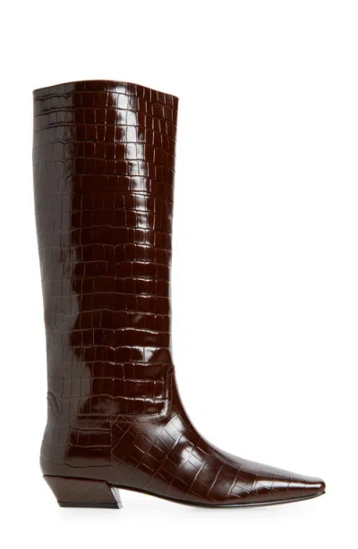 Jeffrey Campbell Croc Embossed Boot In Brown