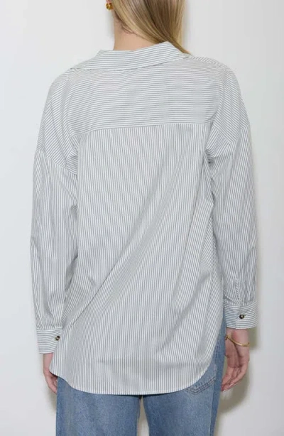 Blu Pepper Oversize Stripe Button-up Shirt In White