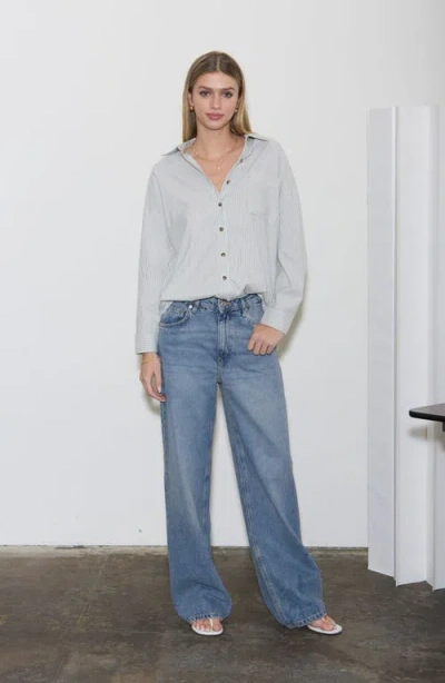 Blu Pepper Oversize Stripe Button-up Shirt In White