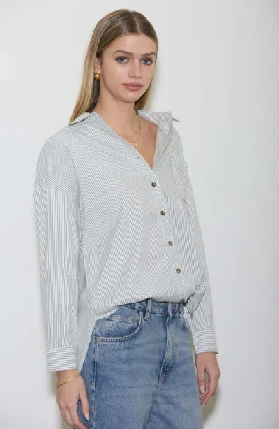 Blu Pepper Oversize Stripe Button-up Shirt In White