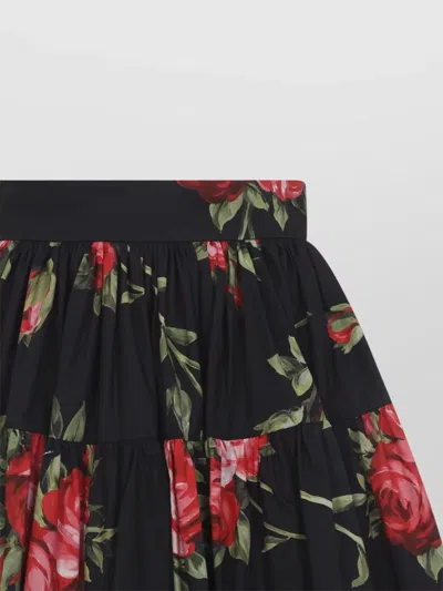 Dolce & Gabbana Mini Skirt With Rose Bouquet Print And Peplum Detail, Size 40 In Black