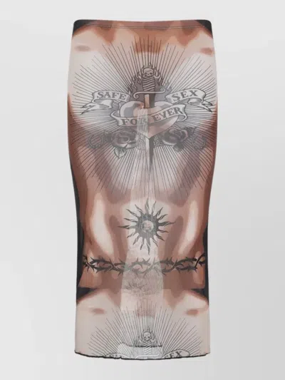 Jean Paul Gaultier Women S Re-edition Safe Sex Tattoo Long Skirt Black In Multi