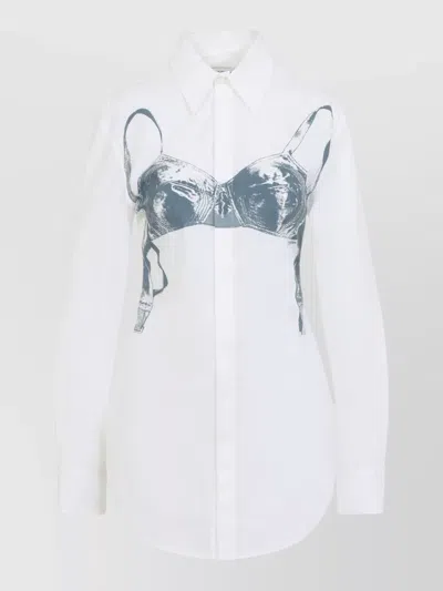 Jean Paul Gaultier Womens White Blue Grey Scanned Bra Stretch-cotton Shirt