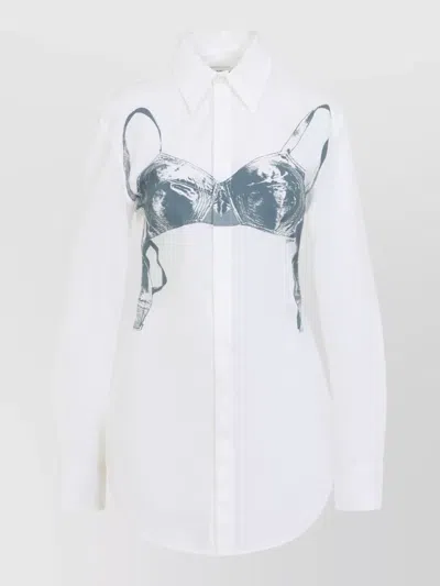 Jean Paul Gaultier Womens White Blue Grey Scanned Bra Stretch-cotton Shirt