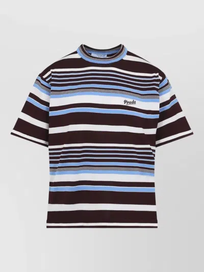 Prada Amaranth And Light Blue Striped Cotton T-shirt In Multi