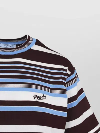 Prada Amaranth And Light Blue Striped Cotton T-shirt In Multi