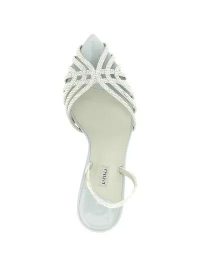 Le Silla Grey Leather Heels In Blue