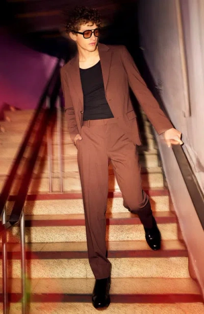 Open Edit Slim Fit Solid Flat Front Stretch Suit Pants In Black